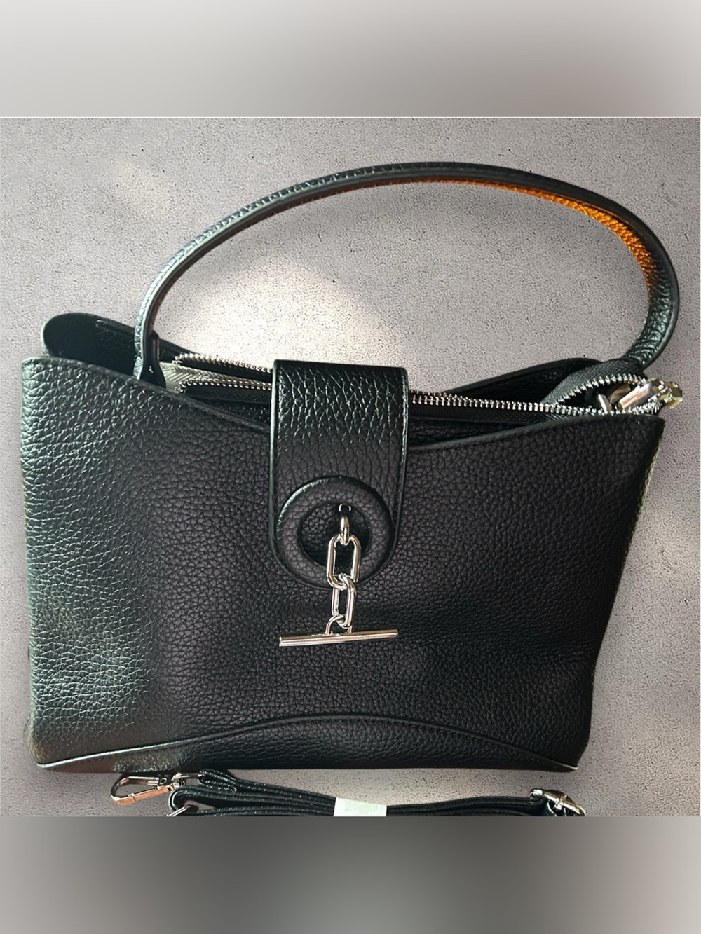 Gorgeous Soft Black Pebbled Leather Shoulder Bag with Silver Hardware
